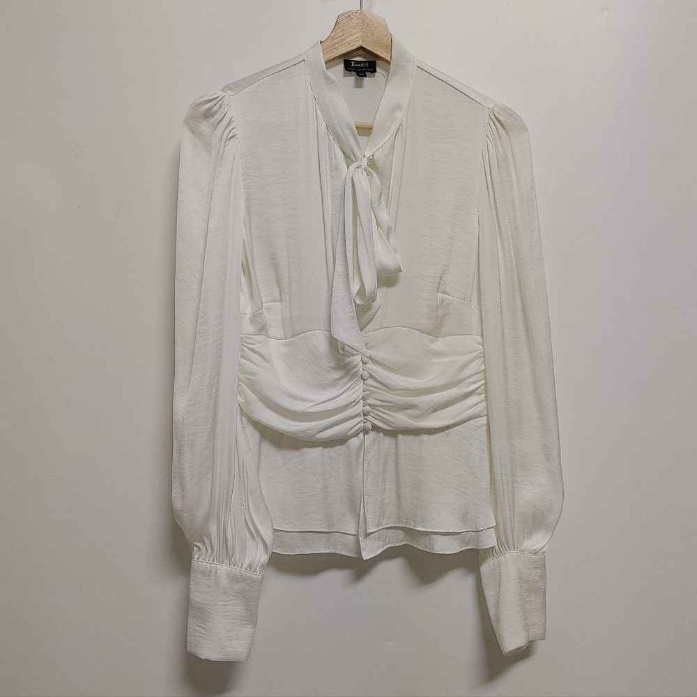 Bardot Tie Neck Ruched Blouse